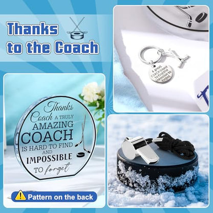 Nitial 6 Pcs Coach Gifts for Men Women Hockey Coaches Appreciation Gift Set Include 12 oz Best Coach Ever Tumble Hockey Whistle Acrylic Decorative Socks Keychain Card Gift