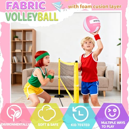 Soft Volleyball-Super Soft Fabric Light Volleyball for Indoor Practice Safe and Quiet Kids Youth Beginners House Yard Training Practice Games(Deflated) - color: Pink,white