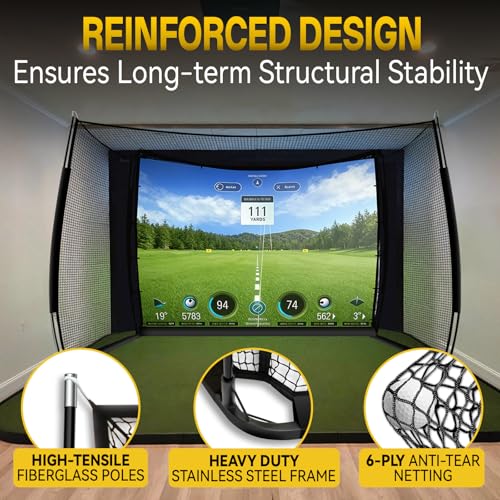 Golf Net with Impact Screen, 11x8FT Spacious Golf Practice Net for Backyard, Heavy Duty Hitting Cage for Swing Driving, Home Garage Indoor Outdoor