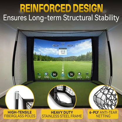 Golf Net with Impact Screen, 11x8FT Spacious Golf Practice Net for Backyard, Heavy Duty Hitting Cage for Swing Driving, Home Garage Indoor Outdoor