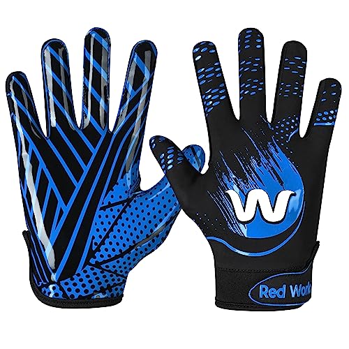 RED WORLD Football Gloves for Youth and Adult, Sticky Receiver Gloves for Boys and Men, Enhanced Performance for Youth and Adult Football Game. - color: Blue, size: Youth Small