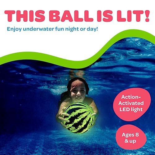 Watermelon Ball Lit - Glow in The Dark Pool Toy for Kids Ages 8-12, Teens, Adults - 9 Inch Swimming Pool Game for Family Fun - size: 9", style: 9" Green LED Light-Up