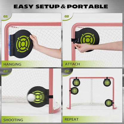 Hikeen Heavy Duty Magnetic Hockey Shooting Targets-7.9" Accuracy Trainers Hockey Targets with Hanging Rope for Hockey & Lacrosse Nets(4 Packs)