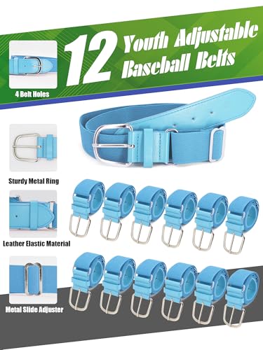 12 Pieces Baseball Belts Bulk Softball Belts Packs Leather Belt Adjustable Softball Belt Stretch Sports - color: Light Blue, size: Youth Size