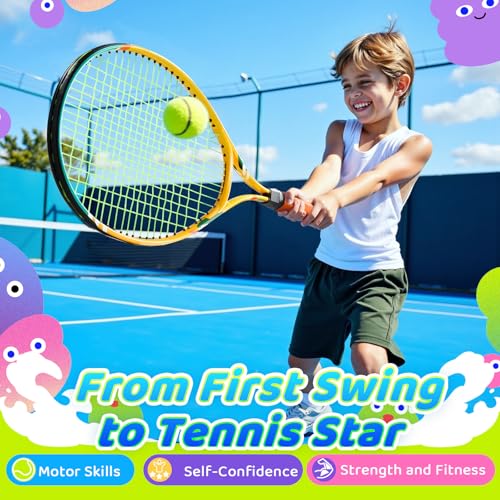 AboveGenius Kids Tennis Racket Set, 21/23/25 inch Tennis Racket for Toddler Youth Starter Kit, 3 Balls, 2 Lightweight Racquets with Easy Carrying Shoulder Strap Bag - size: 25 inch