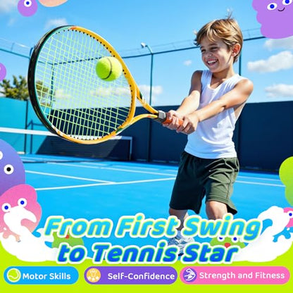 AboveGenius Kids Tennis Racket Set, 21/23/25 inch Tennis Racket for Toddler Youth Starter Kit, 3 Balls, 2 Lightweight Racquets with Easy Carrying Shoulder Strap Bag - size: 25 inch