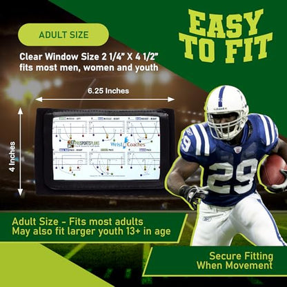 Football Play Wristbands - Adult Quarterback Gear - Wristband Playbook - Softball Wristbands for Signs - Soccer, Baseball & Catchers Wristband - QB Play Card Wrist Band Training Equipment