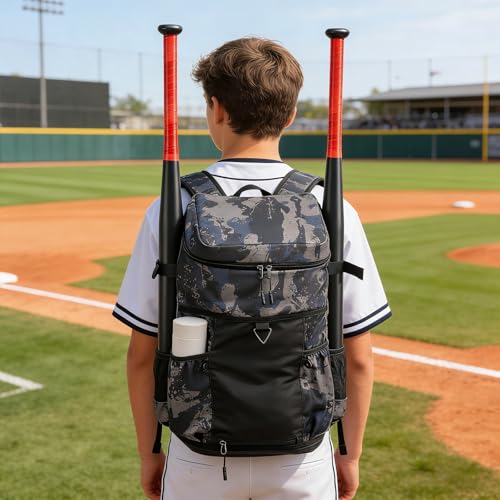 Baseball Backpack Equipment Bag for Adult with 2/4 Bat Holder & Fence Hook Lightweight Mens Softball Bag with Shoes Compartment Coaches Catchers Team Baseball Gear Bags Youth Boys - color: 1 Blue