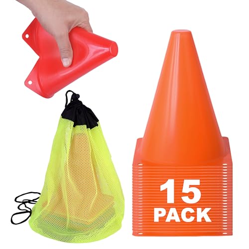 Athllete Cones for Sports Training, 7 Inches Tall & Visible, Durable and Easy to Handle Sports Cones, Ideal for All Kinds of Training Cones Activities and Field Practice Sport - color: 15 Pack, Orange