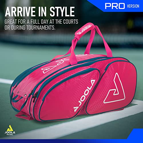 JOOLA Tour Elite Pro Pickleball Bag – Backpack & Duffle Bag for Paddles & Pickleball Accessories – Thermal Insulated Pockets Hold 4+ Paddles - Includes Fence Hook - color: Hot Pink/Blue
