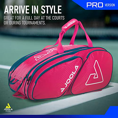 JOOLA Tour Elite Pro Pickleball Bag – Backpack & Duffle Bag for Paddles & Pickleball Accessories – Thermal Insulated Pockets Hold 4+ Paddles - Includes Fence Hook - color: Hot Pink/Blue