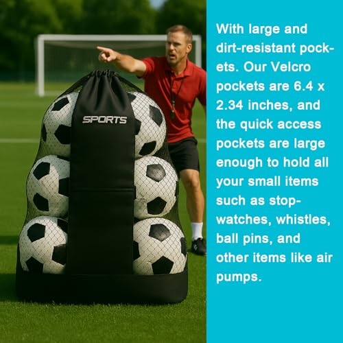 Large Drawstring Sports Backpack, Coach Ball Bag for Team Practice– Heavy Duty Ball Bag Holds Footballs, Soccer Balls, Gear & Uniforms – Multipurpose Mesh Equipment Sack for Coaches & Athletes