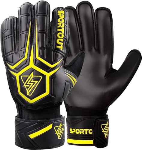 Sportout Goalie Gloves, Goalkeeper Gloves with Finger Protection, Breathable Soccer Goalie Gloves, 4mm Latex, for Kids Youth and Adult - color: yellow, size: 5