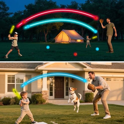 2 in 1 Glow In The Dark T Ball Sets for Kids 3-5 5-8,Light up Tee Ball Set with Automatic Pitching Machine/Adjustable Glow Batting Bat & Stand/6 Balls /2 Glow Balls, Baseball Toys for Toddlers Boys
