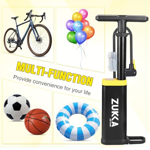 ZUKKA Bike Floor Pump with Gauge 160 PSI High Pressure Bicycle Air Pump Fits Presta and Schrader Valve Bike Tire Pump for MTB Road Bike,Soccer Basketball, Ball
