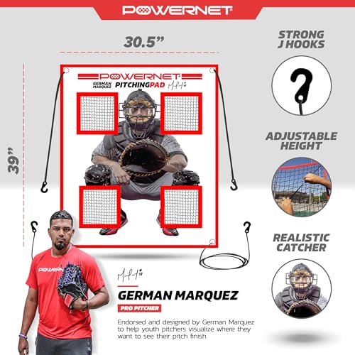 PowerNet Pitching Pad - 4 Pocket Softball Pitch Trainer with 7x7 FT Net, Realistic Catcher for Cages & Practice