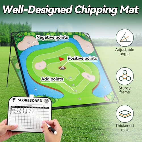 Liberry Golf Chipping Game with Large Chipping Mat, Upgraded Adjustable Golf Club, 25 Sticky Balls, Outdoor Indoor Sports Toy Gifts for Adults Kids, Family Yard Target Game - style: chipping mat with upgraded club