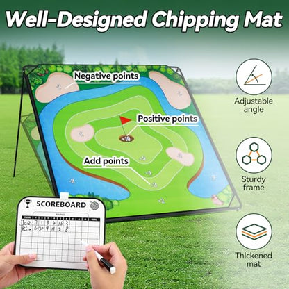 Liberry Golf Chipping Game with Large Chipping Mat, Upgraded Adjustable Golf Club, 25 Sticky Balls, Outdoor Indoor Sports Toy Gifts for Adults Kids, Family Yard Target Game - style: chipping mat with upgraded club