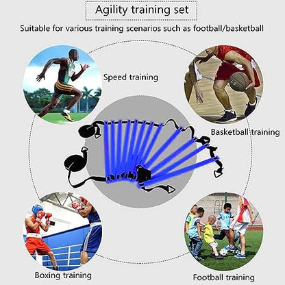 Football Training Equipment | Speed Agility Training Set, Including 1 Agility Ladder, 4 Steel Piles,12 Disc Cones,1 Resistance Umbrella .| for Athletes/Sports Including Football & Basketball - color: blue