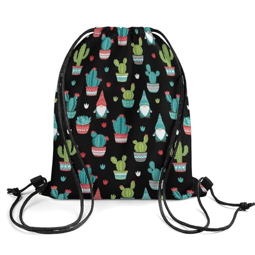 Gym Drawstring Backpack Sackpack Water Resistant for Sports Beach Yoga Travel Unisex, Gnomes Succulents Cacti Terrarium Cactus Bags - color: Picture (349)