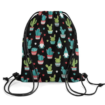 Gym Drawstring Backpack Sackpack Water Resistant for Sports Beach Yoga Travel Unisex, Gnomes Succulents Cacti Terrarium Cactus Bags - color: Picture (349)