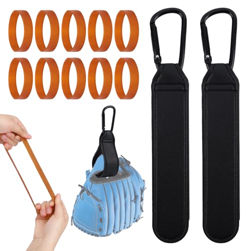 10pcs Baseball Glove Rubber Bands & 2pcs Adjustable Glove Clip, Elastic Wrap Band to Keep The Shape of Gloves Softball Baseball Strap Accessories for All Gloves