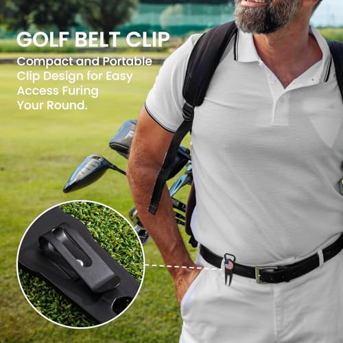 FINGER TEN Golf Divot Repair Tool and Ball Marker 7-in-1 Value 2 Pack, Premium Leather Grip Tools with Belt Clip, Club Tee, Club Groove Cleaner, Bottle Opener, Putting Alignment Guide - color: Black