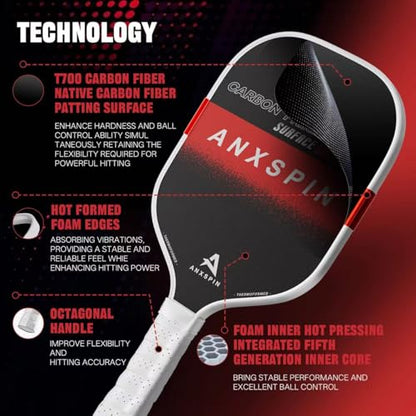 T700 Carbon Fiber Pickleball Paddle, 16mm Thermoformed Foam Core, Textured Spin Surface, 8.8 oz Elongated Paddle for Power, Control and Stability