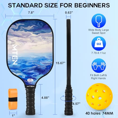 Pickleball Paddles Set of 2 or 4, or Single Paddle – USAPA Approved Fiberglass Surface Pickleball Rackets Set for Men & Women - color: Lake White*2