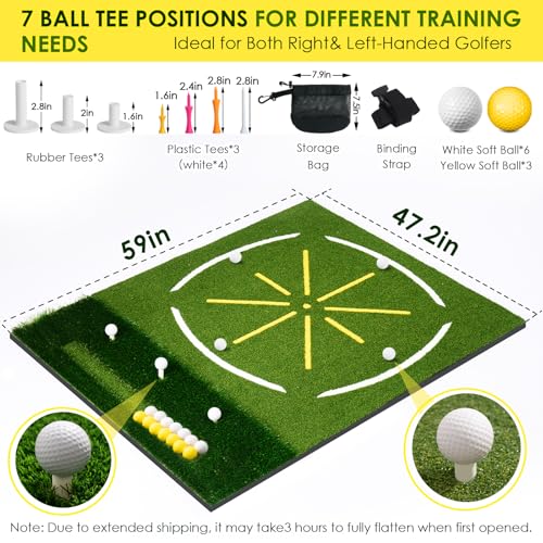 Golf Simulator Cage, 10x8ft Golf Practice Hitting Net with Triple-Layer HD Screen, 5x4ft Golf Mat with Dual Turf for Indoor &Outdoor, Gifts for Men Dad & Golfers - size: 5x4ft (Elite Mat)