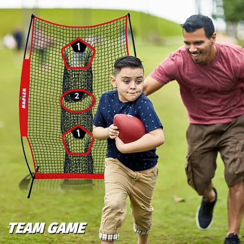 Kapler Football Throwing Net - 5X7 FT Portable 3 Target Pocket Passing Trainer with Football Tee Stand - Quarterback Accuracy Improving for Youth and Adults Backyard Drills