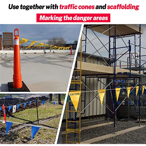 Caution Barricade Flags (102FT string) Warn of hazardous areas, traffic control.Marking construction sites, scaffolding, sporting events, private property.