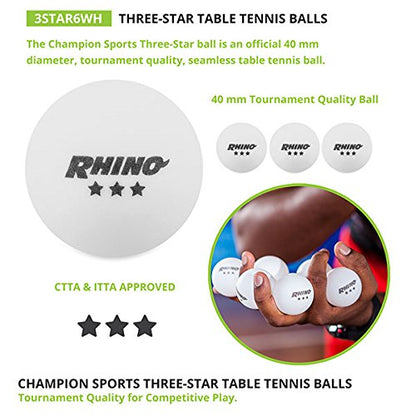Champion Sports 3 Star Table Tennis Ball Pack – Tournament Size, 40mm Seamless, CTTA & ITTA Approved - style: Pack of 6 (White)