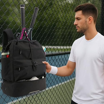 J World Ace 2 Racket Tennis Backpack for Women Men. Badminton Squash Pickleball Bag. Kids Sports Gym Bag w/Shoe Compartment - color: Black
