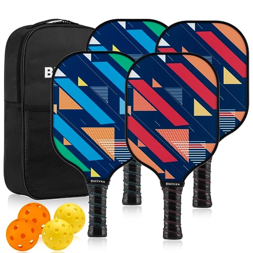 Pickleball Paddles, USAPA Fiberglass Pickleball Paddles Set of 4, Pickleball Set with 4 Pickleball Rackets, Including 4 Pickleballs & 1 Carry Bag, Pickle Ball Paddles Set for Men, Women - color: 5.Red&Blue Stripe-set of 4