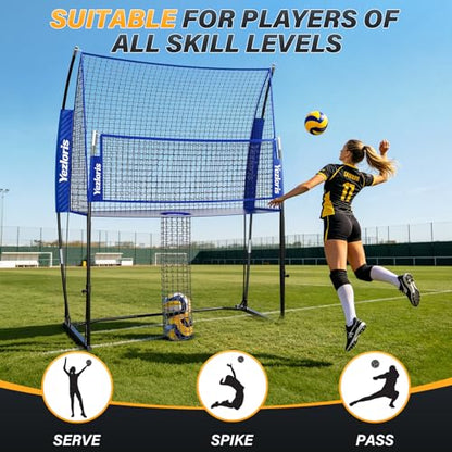 Volleyball Training Net Equipment System, Freely Adjustable 2-in-1 Volleyball Practice Net for Serve Spike Hitting Training, Stable Frame Fast Setup Portable Volleyball Net for Backyard Indoor Outdoor