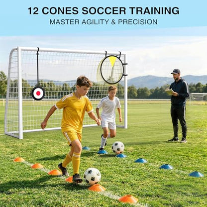 6×4FT Soccer Goal for Backyard,Sturdy Metal Frame Soccer Goal with Target Net, Shooting Target & 12 Training Cones,Outdoor Full Size Soccer Goals Training Equipment for Kids Teens Adults - size: 6FTx4FT
