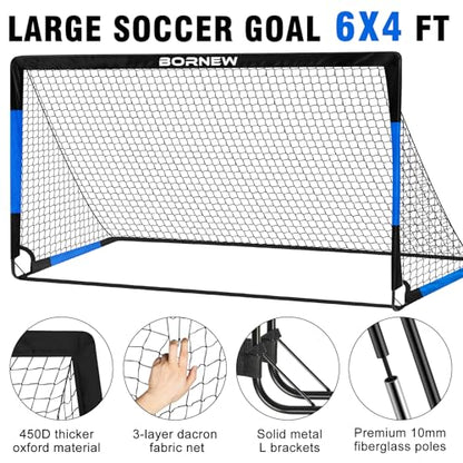 Kids Soccer Goal for Backyard Set - 2 Set of 7X5 / 6X4 ft Toddler Soccer Nets Training Equipment, Soccer Ball, Pop Up Portable Soccer Set for Kids and Youth Games and Training Goals Ages 3-16 Gift - color: 4.Black Blue, style: 6' x 4'