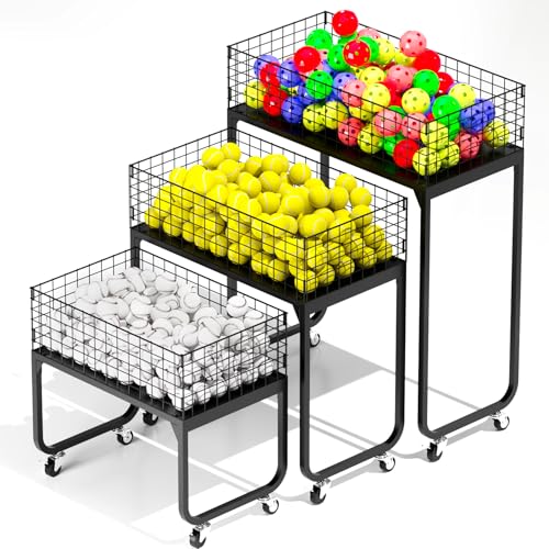 Ball Storage - Basketball Cart With Wheels Garage Volleyball Storage Sport Equipment Holder Organizer For Indoor Outdoor,Metal Storage Rack For Playgroup,Gym And School - style: 3-tier Ball Basket Trolley