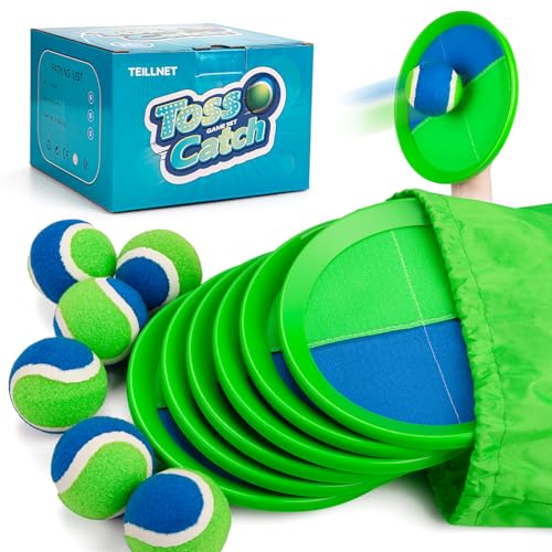 Toss and Catch Ball Set Upgraded - Beach Toys Outdoor Games Baseball Games - Sturdy & Water-Resistant Great for Pool Yard - Classic Gift for Toddlers Kids Boys Girls 3 4 5 6 7 8 9 10 11 12+ Years Old - color: Blue, size: 6 Paddles 6 Balls