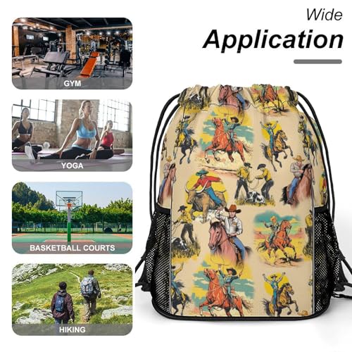 Western Drawstring Backpack Gym Bag With Shoe Compartment String Bag Sport Beach Swimming Sackpack For Women Men - color: Western
