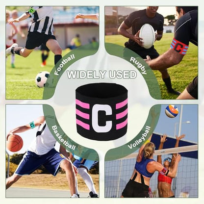 Captain Arm Bands for Soccer, Soccer Captain C Armband, Classic Striped Elastic Protective Arm Badge Player Bands - color: Black