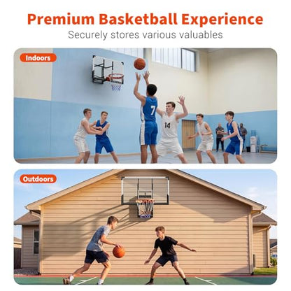 Wall Mounted Basketball Hoop, 48'' Shatterproof Backboard with Rim, Adjustable Height 8-10'' Hand Crank Goal, Indoor & Outdoor with Adjustable Height, Classic Basketball Court, Teens, Adults, Schools