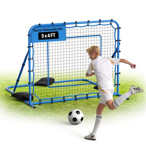 VEVOR Soccer Rebounder Net, Quick-Switch Angle Soccer Goal Rebounder for Control, Passing Practice, Heavy-Duty Iron Frame & PE Net, Easy Setup Ball Training Equipment for Teens&Adults - size: 5x4FT