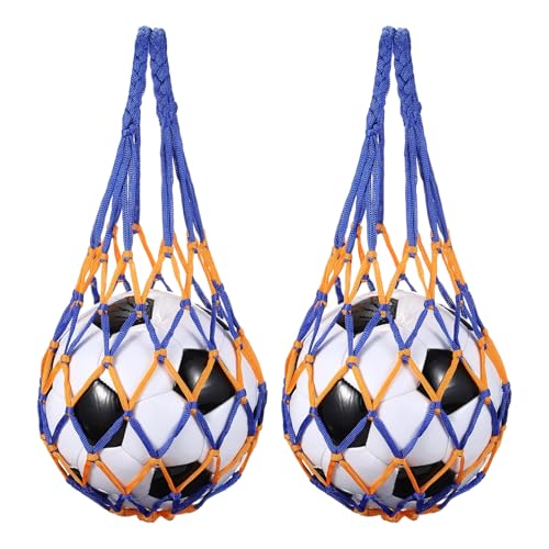 uxcell Basketball Net Bags, Nylon Soccer Ball Holder Portable Multifunctional Single Ball Mesh Net Bag for Storage Basketball Soccer Rugby Balls - color: Yellow/Blue