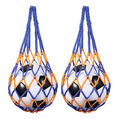 uxcell Basketball Net Bags, Nylon Soccer Ball Holder Portable Multifunctional Single Ball Mesh Net Bag for Storage Basketball Soccer Rugby Balls - color: Yellow/Blue