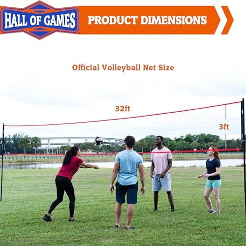 Hall of Games Outdoor Volleyball Net and Carrying Bag Set with Adjustable Steel Poles and Official Size Volleyball Perfect for Parties