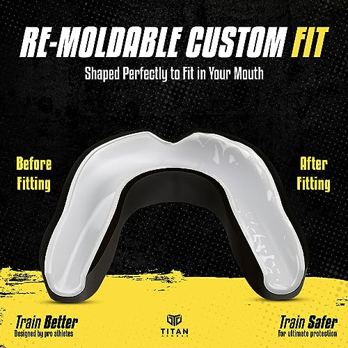 Titan Armour® Mouth Guard Boxing | Premium Dual-Layer | Case Included | Adult & Youth Custom-Fit Mouthpiece | Boil & Bite Mouthguard for Men: Football, MMA, Hockey, Lacrosse, BJJ, Basketball - color: Black, size: Adult Age 11+
