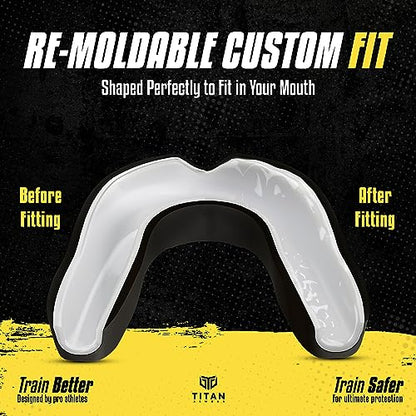 Titan Armour® Mouth Guard Boxing | Premium Dual-Layer | Case Included | Adult & Youth Custom-Fit Mouthpiece | Boil & Bite Mouthguard for Men: Football, MMA, Hockey, Lacrosse, BJJ, Basketball - color: Black, size: Adult Age 11+