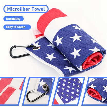 Golf Club Brush and Amercian Flag Golf Towels, Golf Groove Cleaner Cleaning kit, Golf Accessories Cleaner Tool with Strong Magnet Stick to Golf Clubs or Bag - color: 3-in-1 Accessories